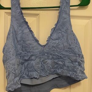 Aerie Bralette, blue color with lace details on front, size L